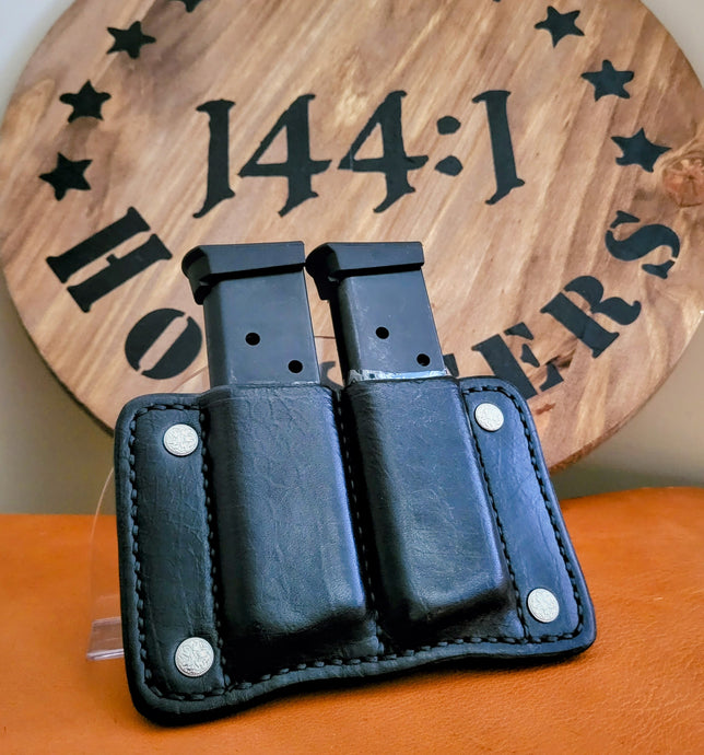 Black Italian Leather Double Magazine Holster for 1911 .45 ACP magazines