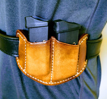 Load image into Gallery viewer, Double Magazine OWB Belt Holster for Glock 43 Italian Leather Pre-curved